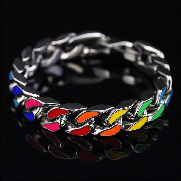 

2023 designer new lvjia element 12mm sided titanium steel cuban chain men's rainbow hip hop necklace bracelet accessories, Black