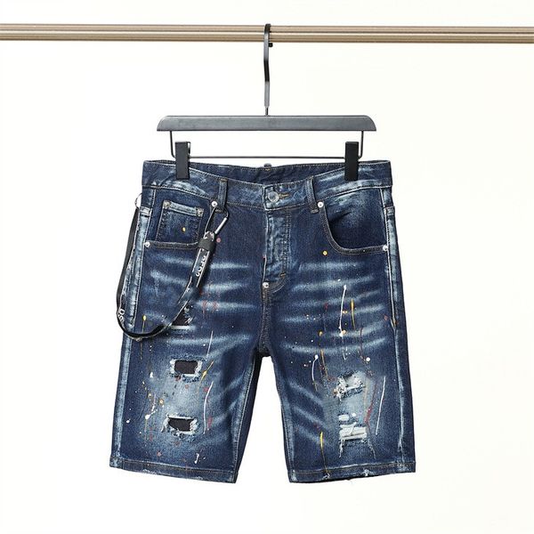 

mens jeans summer new high street distrressed washed solid color male denim shorts hole jeans asian size 46,48,50,52,54,56#1180, Blue