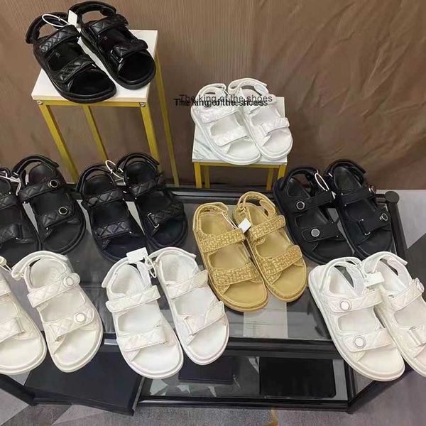 

slippersdad sandals designer women sandals real calf leather 100% womens slides 35-42 with box and dust bag jelly quilted platform summer gr, Black