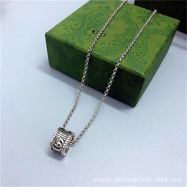 

2023 designer new fashion jewelry gujia double g-stripe 925 toothed ring small manyao necklace changes times, trend, versatile couple, Silver