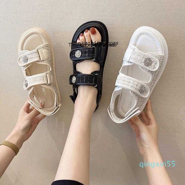 

slipperssandals 2021 platform women lattice round toe plaid cloth summer casual ladies outdoor shoes zapatos de mujer sandels, Black