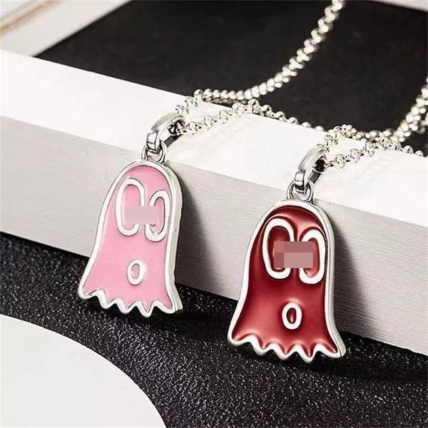 

2023 designer new jewelry colorful ghost double enamel pendant fashion versatile couple hip hop necklace gift, Silver
