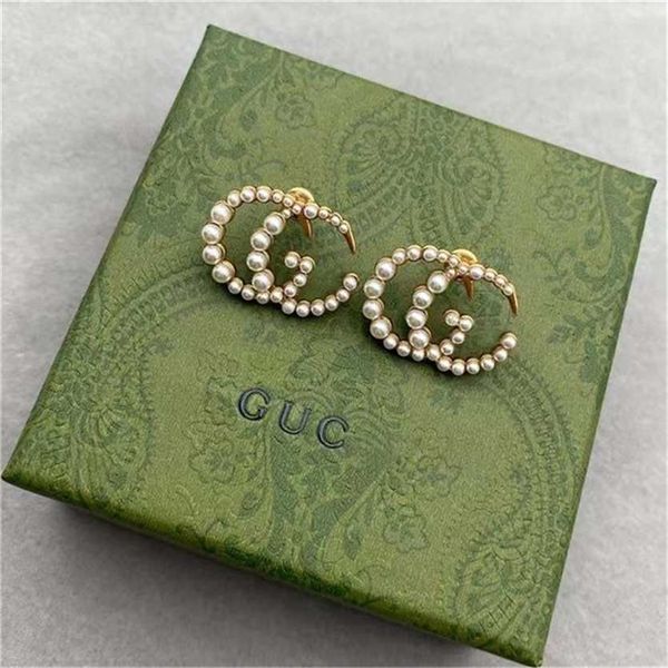 

2023 designer new fashion jewelry gujia high-end version earrings women's doubles letter size pearl light luxury fashion earrings, Golden