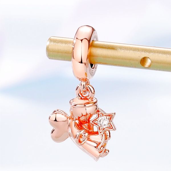 

925 sterling silver pandoraer rose gold heart winged angel dangle charm fit european loose bead bracelet jewelry, Black