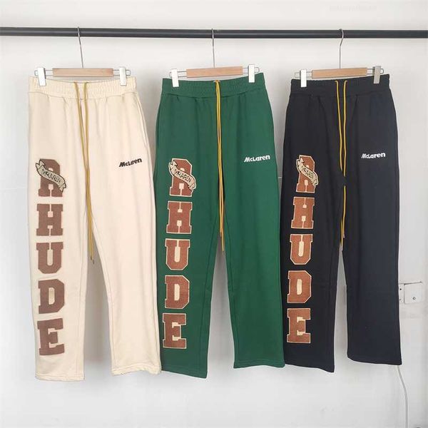 

good quality 2023ss rhude fashion sweatpants men loose towel embroidered rhude casual pants jogger multi pocket trousers, Black