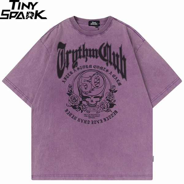 

mens tshirts hip hop streetwear retro graphic tshirt men rose t shirt 2023 summer short sleeve tshirt harajuku cotton washed tee purple 230, White;black
