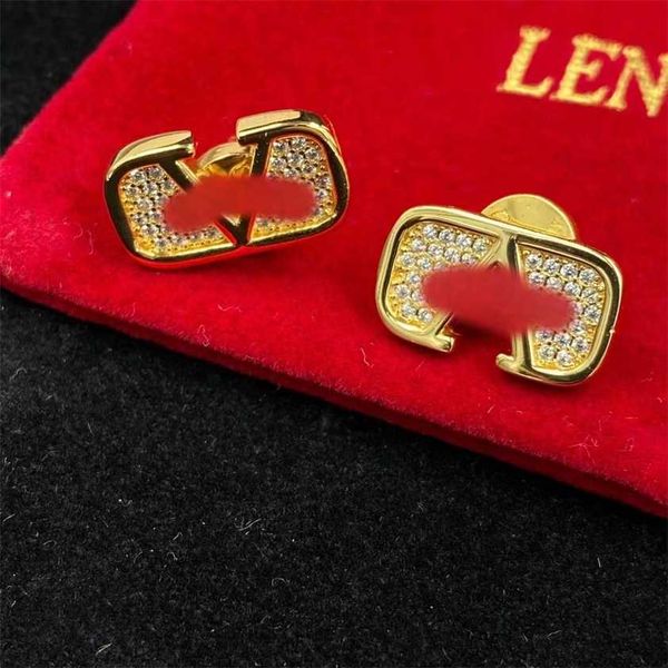 

2023 designer new huaxxx tianjia rectangular large v-shaped rhinestone brass material temperament simple high grade earrings female, Golden