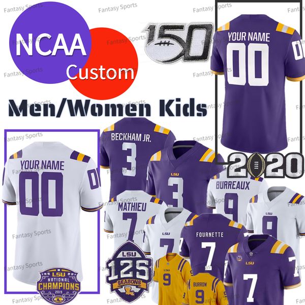 

custom lsu tigers football jersey burrow burreaux tyrann mathieu jamarr chase daniels nabers delpit kayshon boutte micah baskerville josh pe, Black