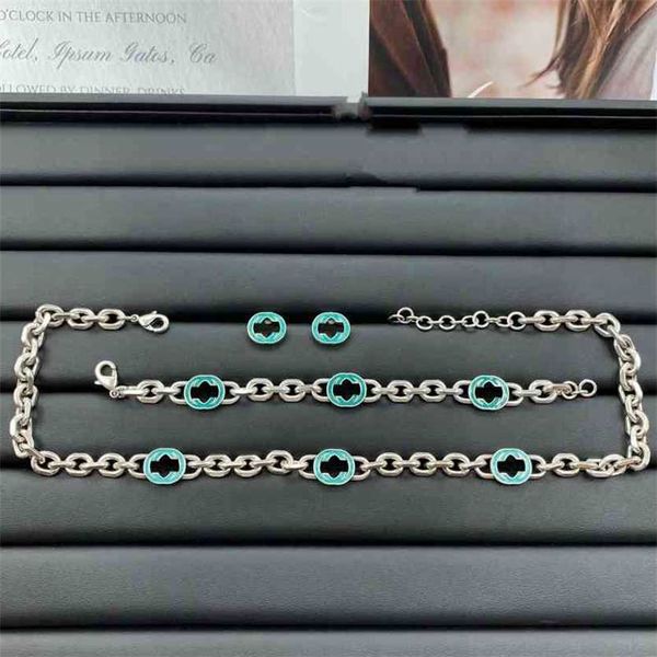 

2023 designer new family necklace gujia brass letters enamel earrings bracelet neck chain fashion jewelry, Silver