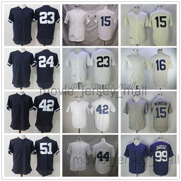 

vintage college baseball wears jersey 15 thurman munson 16 biege 1951 23 don mattingly 24 gary sanchez 42 mariano rivera 44 reggie jackson b, Blue;black