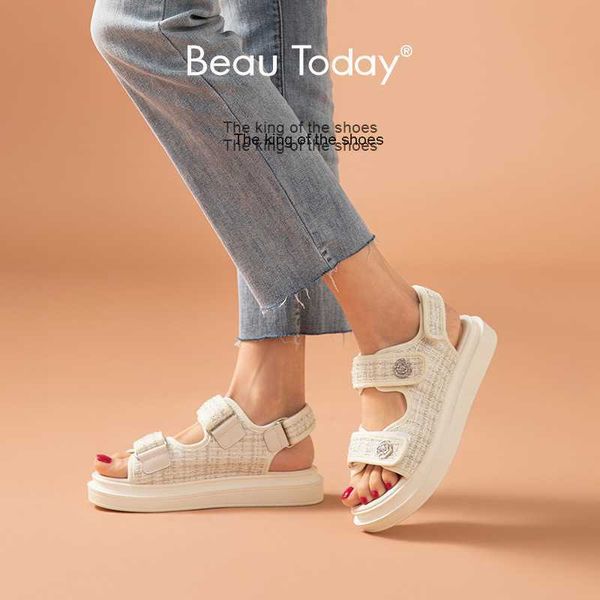 

slippersbeautoday platform sandal lattice round toe hook loop plaid cloth summer casual ladies outdoor shoes handmade 38161 220613, Black