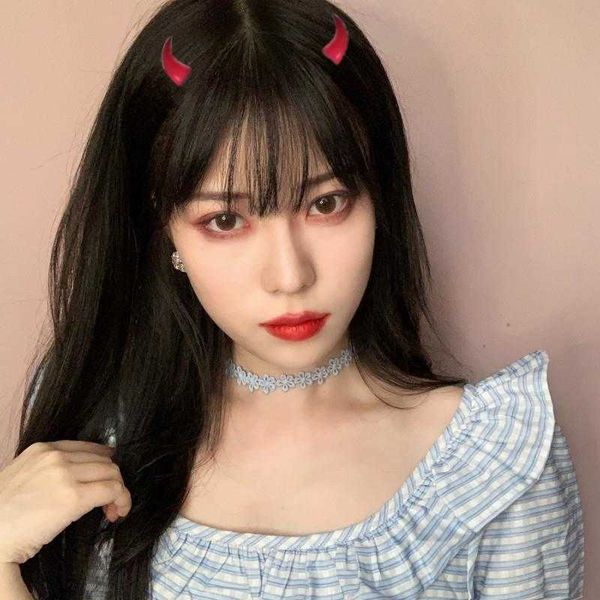 

wig female straight bangs black medium long hair high temperature fiber