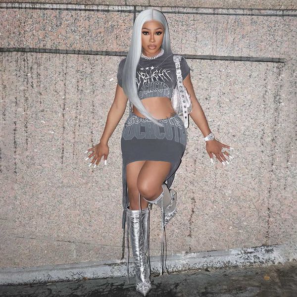 

wholesale bomblook graphic print club outfits for women two piece skirt set, Black;gray