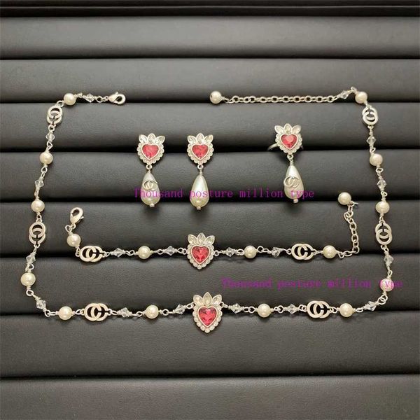 

2023 designer new gujia letter love flower lovely style suit/gjia new multilateral diamond pearl necklace bracelet earring ring, Silver