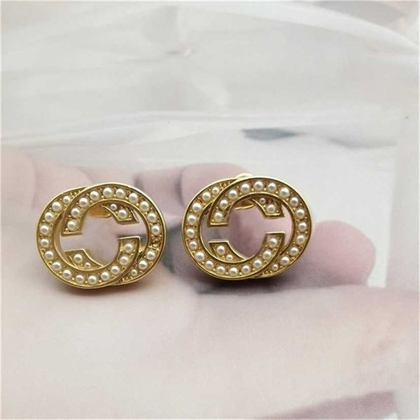 

2023 designer new fashion jewelry gujia simple fashion pearl earrings double versatile minority temperament advanced sense of small women, Golden