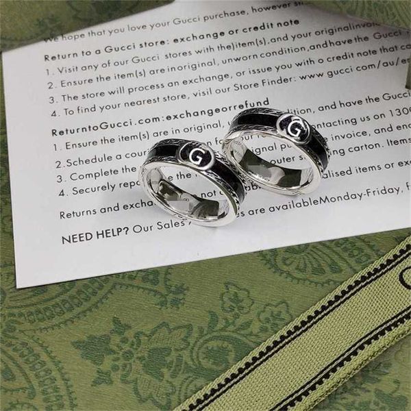 

2023 designer new jewelry double interlocking enamel black glue dripping ring fashionable versatile for men and women, Silver