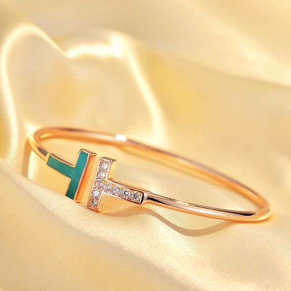 

counter quality double t-head bracelet rose gold zirconium diamond women's tiffay fritillaria fashion silver jewelry gift gqtm, Black