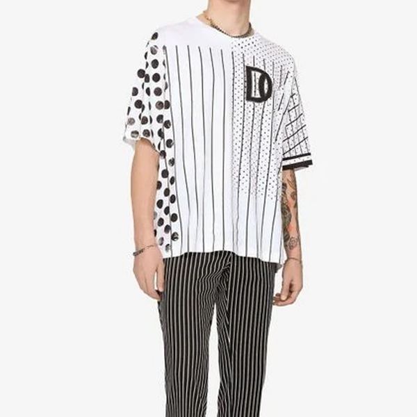 

mens t-shirts men's white patchwork printed crewneck short-sleeved t-shirt 68623, White;black