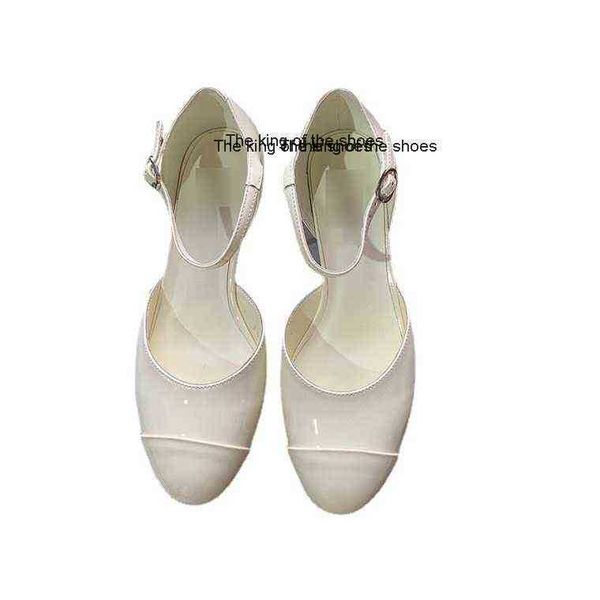 

slippers2022 spring and summer new small fragrant round head mary jane patent leather thick heel shallow mouth commuting women's shoes, Black