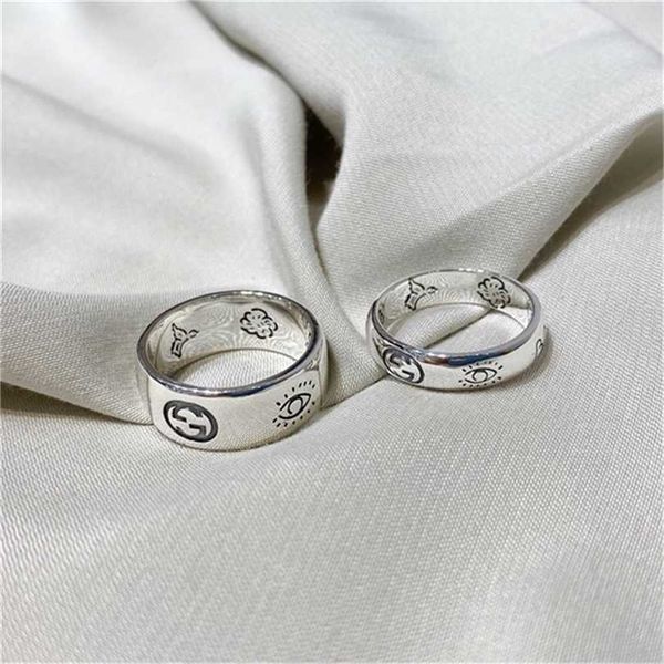 

2023 designer new fashion jewelry gujia s925 sterling silver love fearless flower couple wide narrow version fashion simple ring for men and