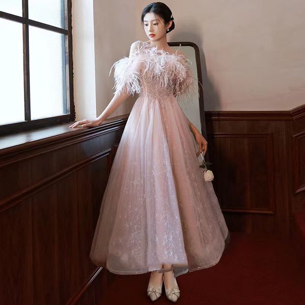 

charming pink prom dress mother of the bride dresses for black girls sparkly sequined feather birthday dresses long evening vestidos women c