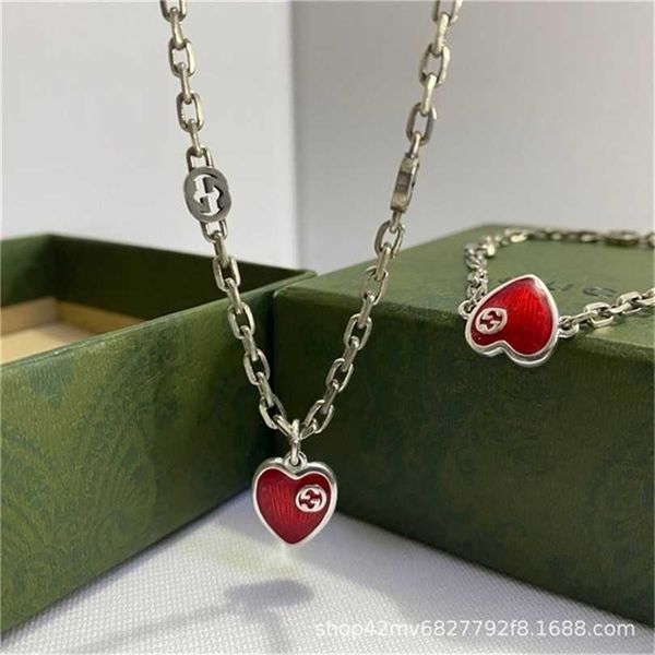 

2023 designer new fashion jewelry gujia double enamel necklace bracelet used glue dropping red love peach heart clavicle chain for men and w, Silver