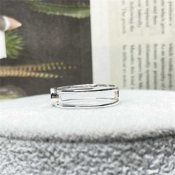 

2023 designer new jewelry double interlocking letter hollow out fashion personality versatile couple pair ring ins style, Silver