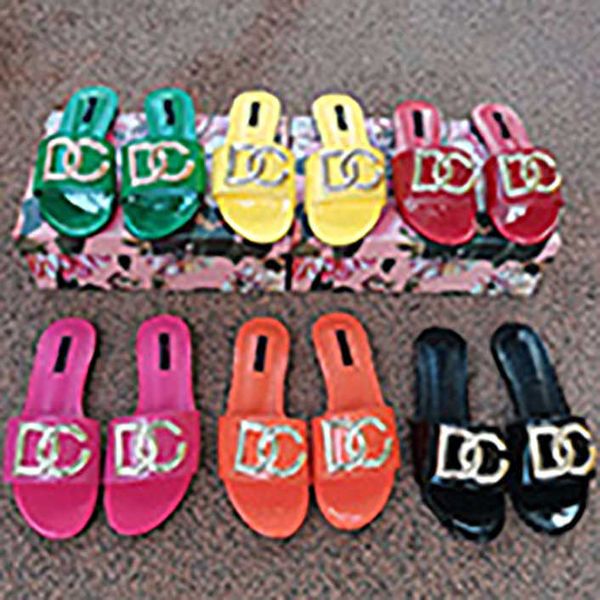 

summer slippers designer women sandals high-quality flat-bottomed loafers ladies with frame flip flop slide slideshow metal letters buckle, Black