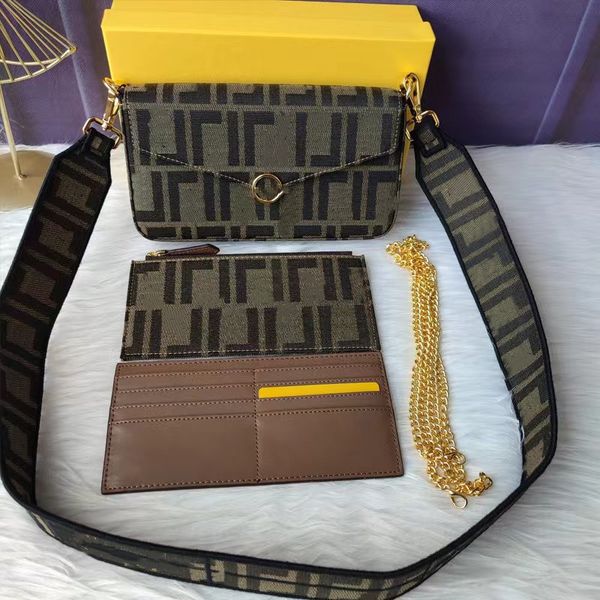 

high-quality shoulder bag handbag women's purse fashion brand design three-piece envelope bag luxury wide shoulder strap chain cross-bo