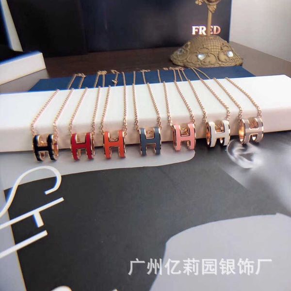 

pendant necklaces strands strings high version h necklace cnc mini h letter 18k rose enamel pendant lockbone chain female v gold, Silver