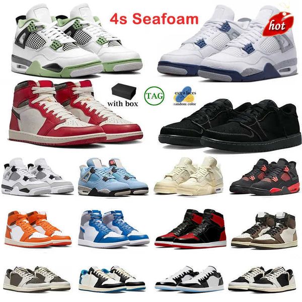 

new og with box jumpman 4s 1s basketball shoes men women 4 seafoam military black cat sail red thunder low 1 lost found true blue concord re