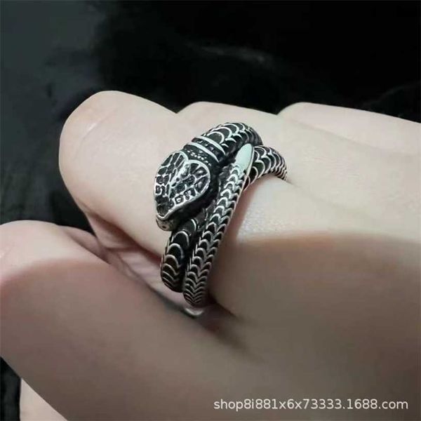 

2023 designer new gujia double g snake king men's and women's street hip hop style thai silver carved couple ring