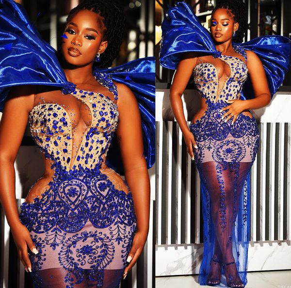 

2023 arabic aso ebi royal blue prom dresses beaded crystals sheath evening formal party second reception birthday engagement gowns dress zj1, Black