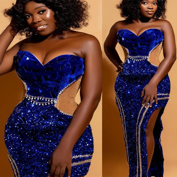 

2023 arabic aso ebi royal blue prom dresses beaded crystals evening formal party second reception birthday engagement bridesmaid gowns dress, Black