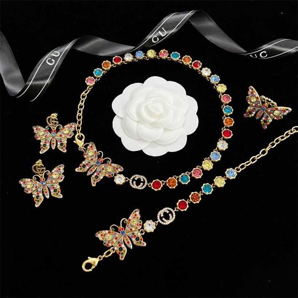 

2023 designer new double letter temperament candy color necklace ujia personality full diamond bracelet g family earring ring, Silver