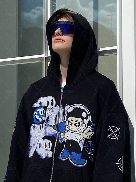 

womens hoodies sweatshirts zip up hoodie anime y2k graphics woman goth sweatshirt sport coat pullover grunge gothic long sleeve hoodie jacke, Black