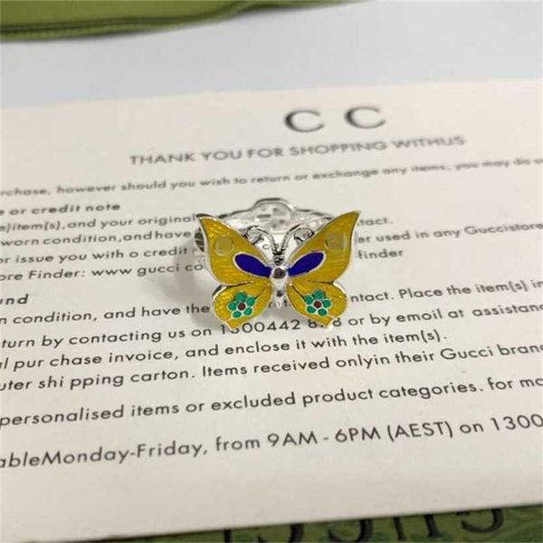 

2023 designer new jewelry butterfly gutta percha enamel personality trend hand jewelry ring female, Silver