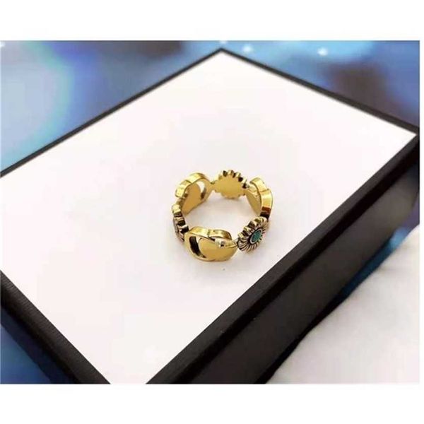 

2023 designer new fashion jewelry gujia daisy ring bronze double flower turquoise ring for couples, Silver