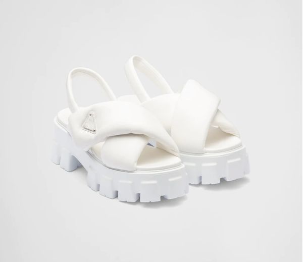 

designer leather sandals chunky rubber sole sandal womens platform slides nappa slippers beach loafers round toe casual shoes, Black