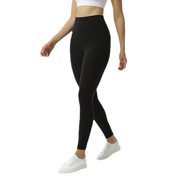 

lu-women's yoga pants embossed print fitness sports nude brushed crop tights