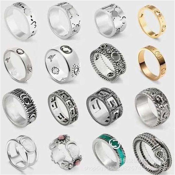 

2023 designer new high edition gujia 925 sterling silver ring made of old couples double g skeleton enamel tiger head daisy