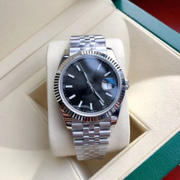 

with original box high-quality luxury silver black watch 41mm president datejust 116334 sapphire glass asia 2813 movement mechanical automat, Slivery;brown