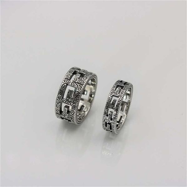 

2023 designer new jewelry thai silver double hollow square carved wide narrow version lovers' same ring gift for men and women