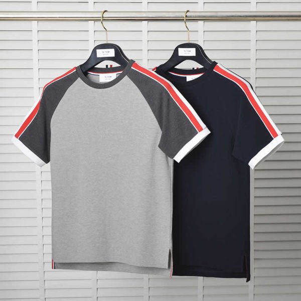 

summer new tb thom korean fashion round neck raglan short sleeve men's t-shirt pure cotton leisure youth brand, White;black