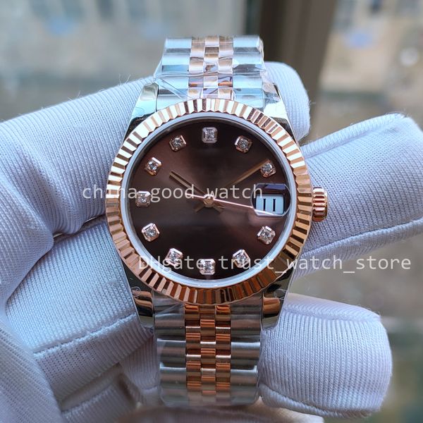 

women watches 31mm lady gift diamond dial automatic movement rose gold stainless steel bp new strap dress date sapphire crystal bp factory w, Slivery;black