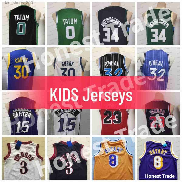 

kids 0 tatum basketball jersey shaq 15 vince carter curry 34 giannis allen throwback mens new jerseys stitched youth gifts for children