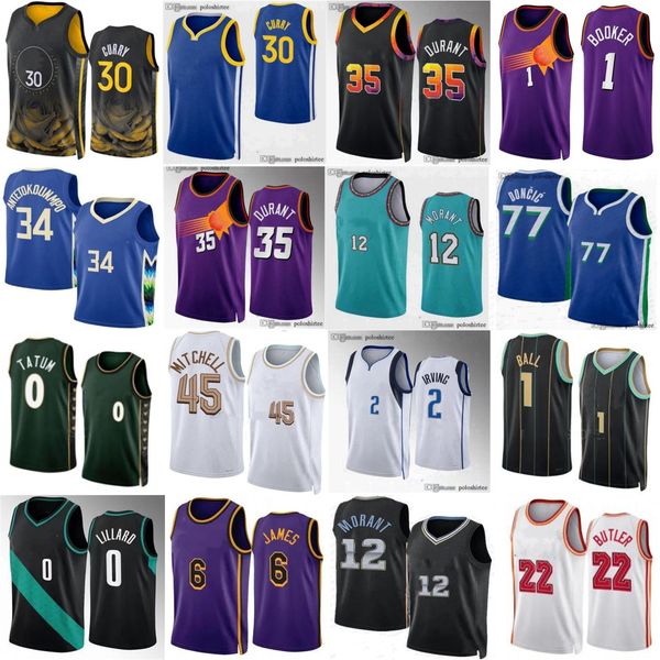 

basketball ja morant stephen curry jersey lamelo ball jimmy butler lillard tatum devin booker kevin durant luka doncic antetokounmpo irving, Black;red