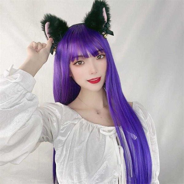 

wig female purple long hair lolita natural realistic straight chemical fiber, Black
