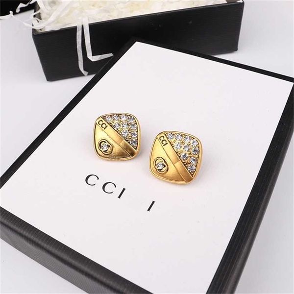 

2023 designer new jewelry square stud silver needle, Golden