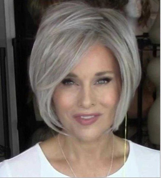 

short hair length side bangs wigs straight female cover gray partial wig, Black